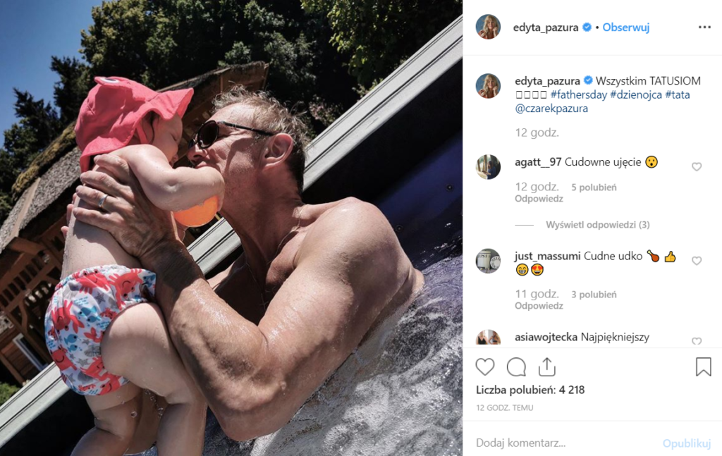 Edyta Pazura wstawiła na Instagram zdjęcie, są tam Cezary i córka. Aktora zobaczyć można na YouTube w jego Pazura Q&A oraz niedługo w Chłopaki nie płaczą 2