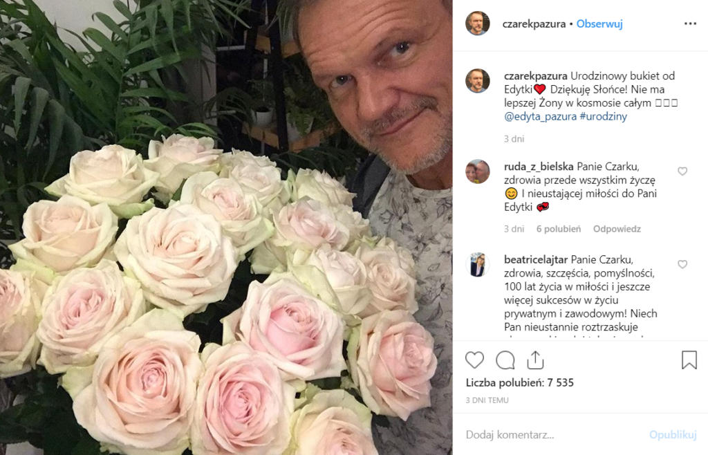 Cezary Pazura obchodzi urodziny niespodzianka go zachwyciła. Edyta Pazura dzieli się tym na portalu Instagram. Ostatnio triumfy święci Pazura Q&A na YouTube