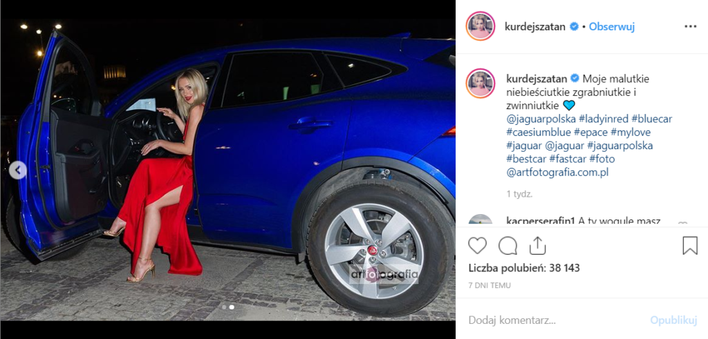 Ile jest wart majątek Kurdej Szatan? Gwiazda M jak Miłość (TVP), pozuje w swoim nowym aucie marki Jaguar na portalu Instagram.