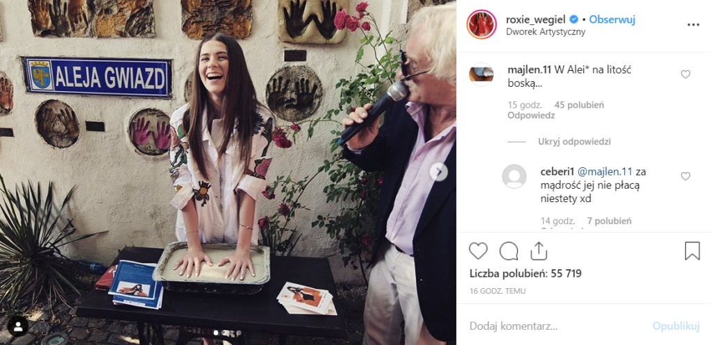 Wpadka Roxie Węgiel na portalu Instagram, zwyciężczyni konkursu Eurowizja dla dzieci oberwała w komentarzach podczas prezentacji w Alei Gwiazd w Opolu.