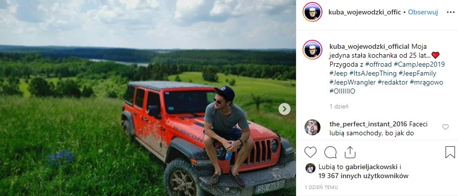 Kuba Wojewódzki gwiazdor TVN na portalu Instagram ujawnił zdjęcie i powiedział wprost: "To moja kochanka" . Kochanka Wojewódzkiego okazał sę Jeep Wrangler