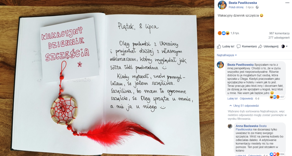 Beata Pawlikowska (Świat według blondynki, Radio Zet) wywołała burzę na Facebook i Instagram, zahaczyła o drażliwy temat, Ukraińcy.