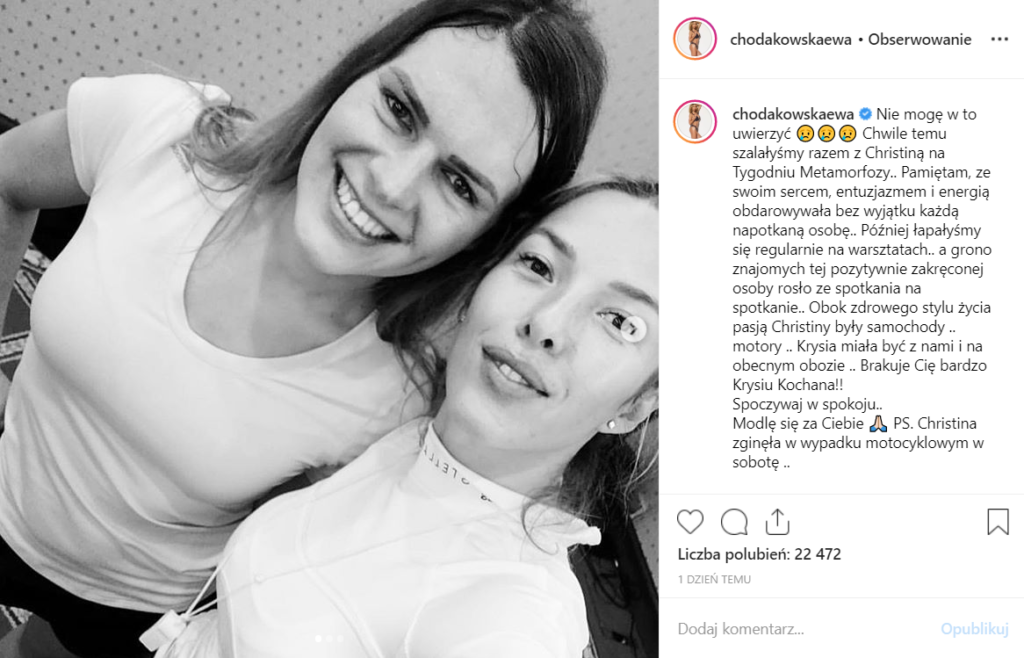 Ewa Chodakowska pokazała na Instagram, że spotkała ją tragedia - śmierć bliskiej osoby. Znana z "Dzień dobry TVN" oraz z TVP jurorka w "Dance Dance Dance" straciła przyjaciółkę.