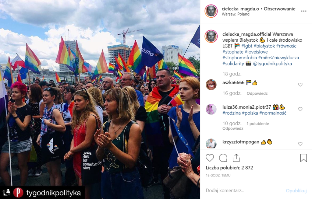 Cielecka wypowiedziała o LGBT na portalu Instagram. Gwiazda TVN i serialu "Chyłka zaginięcie" poparła marsz równości w Warszawie.