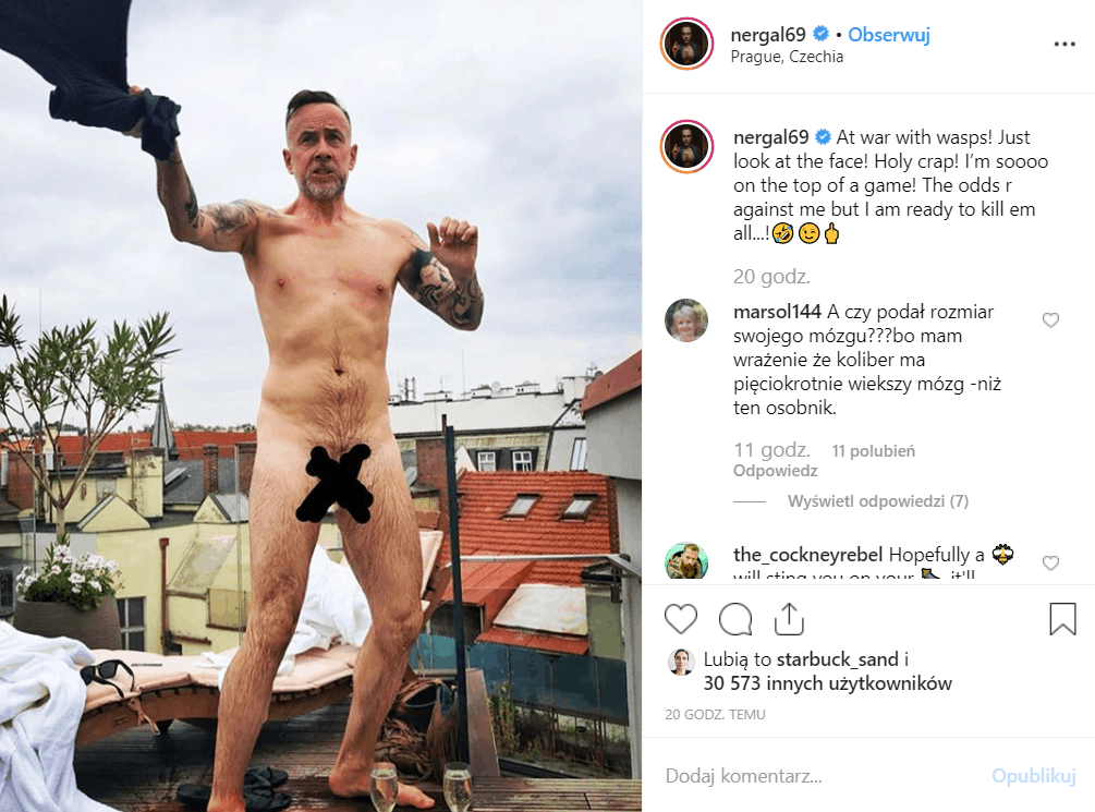 Adam Darski, czyli Nergal (Behemot) kolejny raz szokuje, tym razem pokazał się nago na Instagram. Penis Nergala stał się od razu powodem do komentarzy.
