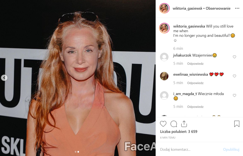 Wiktoria Gąsiewska (Rodzinka.pl, TVP) pokazała na portalu Instagram jak będzie wyglądać jak będzie stara. Wszystko dzięki aplikacji FaceApp.