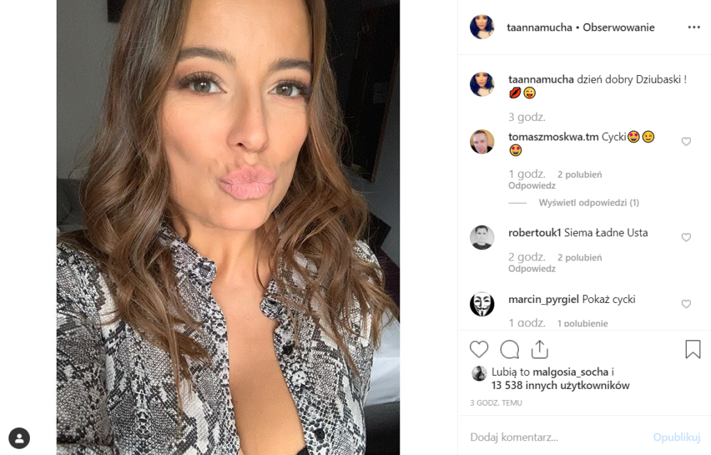 Anna Mucha pokazała piersi na portalu Instagram. Aktorka występuje obecnie w dwóch produkcjach TVP są to "M jak miłość" oraz "Za marzenia". 