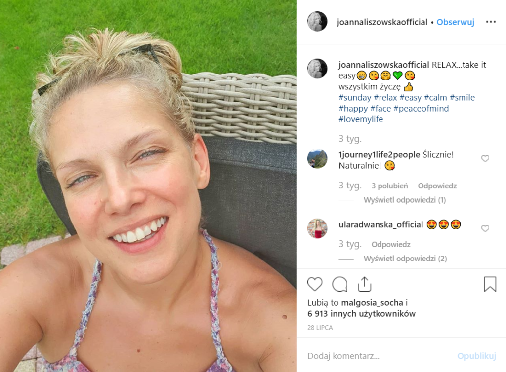 Joanna Liszowska (Przyjaciółki, Polsat) pozuje do zdjęcia na Instagram bez makijażu, fani zachwyceni jej naturalnym wyglądem. Niedawno wydała singiel Into U