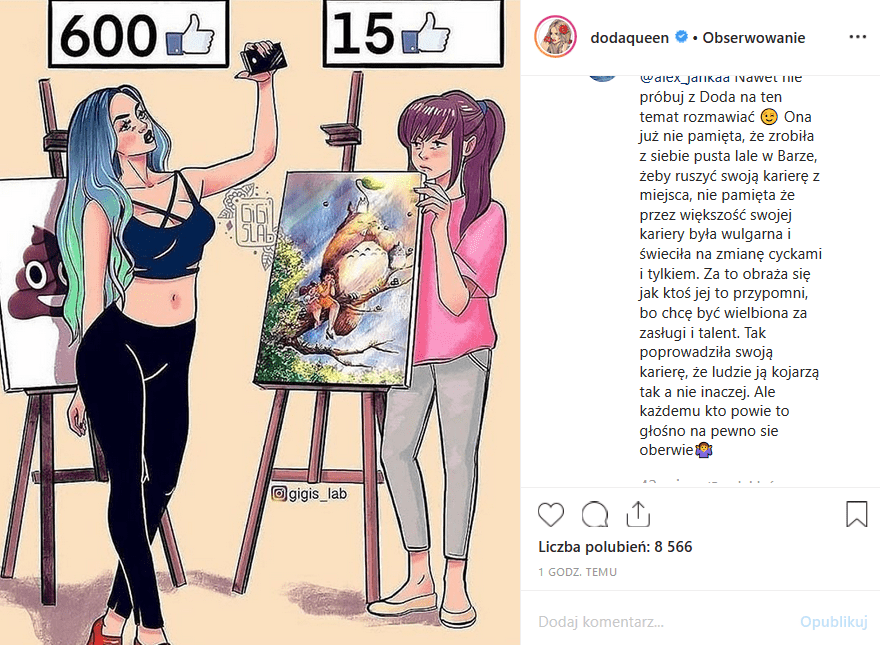 Doda w roli krytyka powierchowności w sztuce? Fani na jej profilu Instagram nie kupują tego. Czym naraziła się im Dorota Rabczewska ("Virgin", "Bar")?