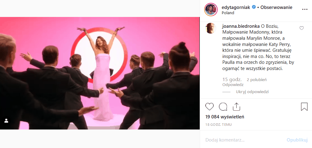 Edyta Górniak jak Madonna, Katy Perry i Whitney Houston? Instagram chciał dopiec wokalistce znanej z hitu "To nie ja", ale omyłkowo skomplementował ją.