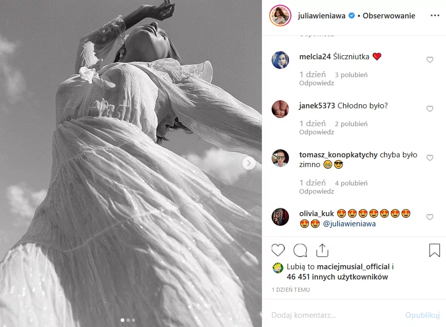 Zdjęcie piersi, jakie Wieniawa wrzuciła na swój Instagram przykuwa uwagę. Co takiego pokazała aktorka seriali "Rodzinka pl" i "Zawsze warto" (Polsat)?