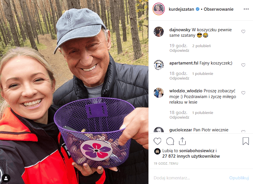 Basia Kurdej Szatan i Piotr Fronczewski zbierali grzyby na planie serialu TV Polsat "W rytmie serca". Gwiazda TzG pochwaliła się tym w serwisie Instagram.