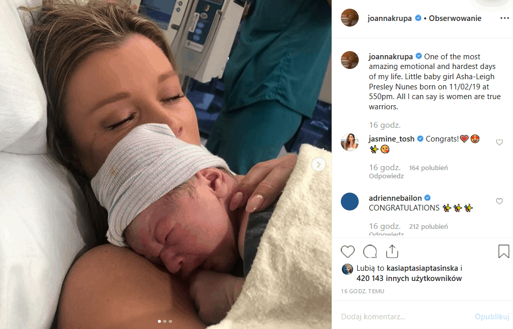 Joanna Krupa urodziła dziecko. Córka jurorki "Top Model" (TVN), której urodę docenił m.in. Playboy, ma na imię Asha-Leigh. Instagram oszalał na jej punkcie.