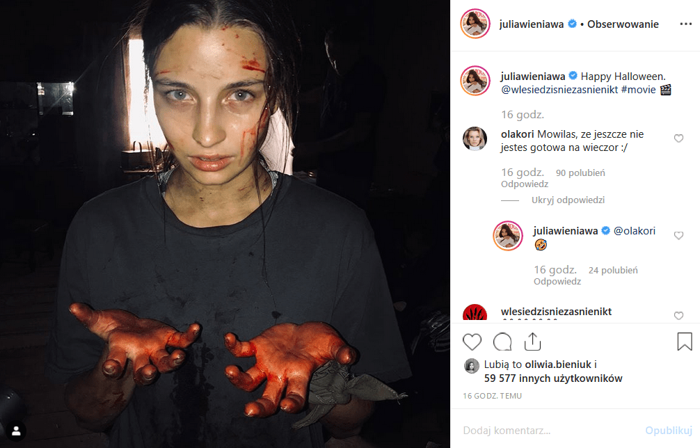 Wieniawa i horror? Aktorka znana z ról w serialach "Rodzinka pl" (TVP2) i "Zawsze warto" (Polsat) wrzuciła na Instagram przerażające zdjęcie z planu.