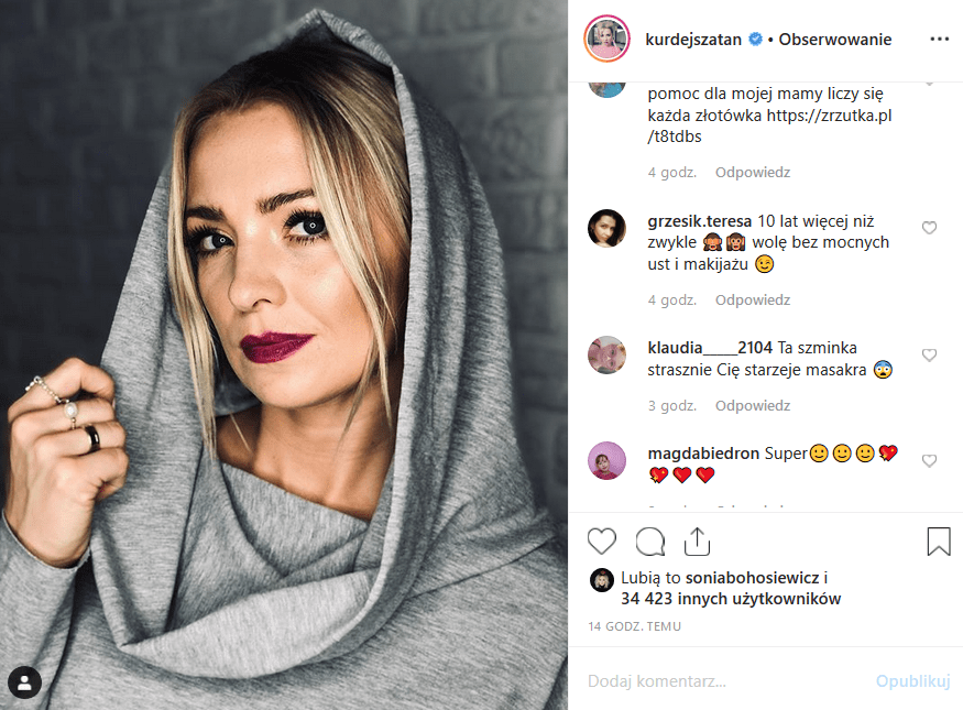 Na Kurdej Szatan spadła krytyka pod zdjęciem wrzuconym na Instagram. Czym podpadła faon gwiazda "M jak miłość" i show TV Polsat "Taniec z gwiazdami"?