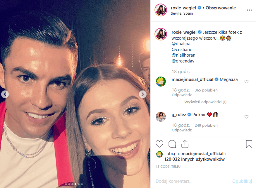 Z gali MTV Roksana Węgiel przywiozła nagrodę i fotkę z Ronaldo. Instagram oszalał na widok selfie Roxie i CR9, która niedawno wygrała "The Voice Kids".