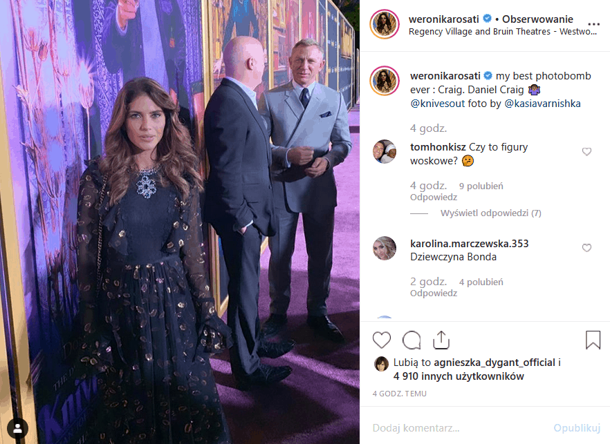 Bez Rosati żaden serial nie da rady. Ale gwiazda "Zawsze warto" (Polsat) też ma idoli. Gwiazda wrzuciła na Instagram, na którym jest ona i Daniel Craig.