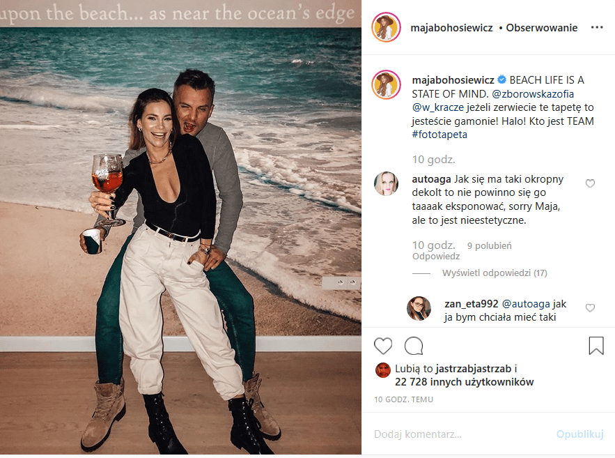 Maja Bohosiewicz i jej mąż pozują na Insta, ale fani aktorki seriali "Za marzenia" i "M jak miłość" komentują jej dekolt, choć nie była to sesja dla Playboy