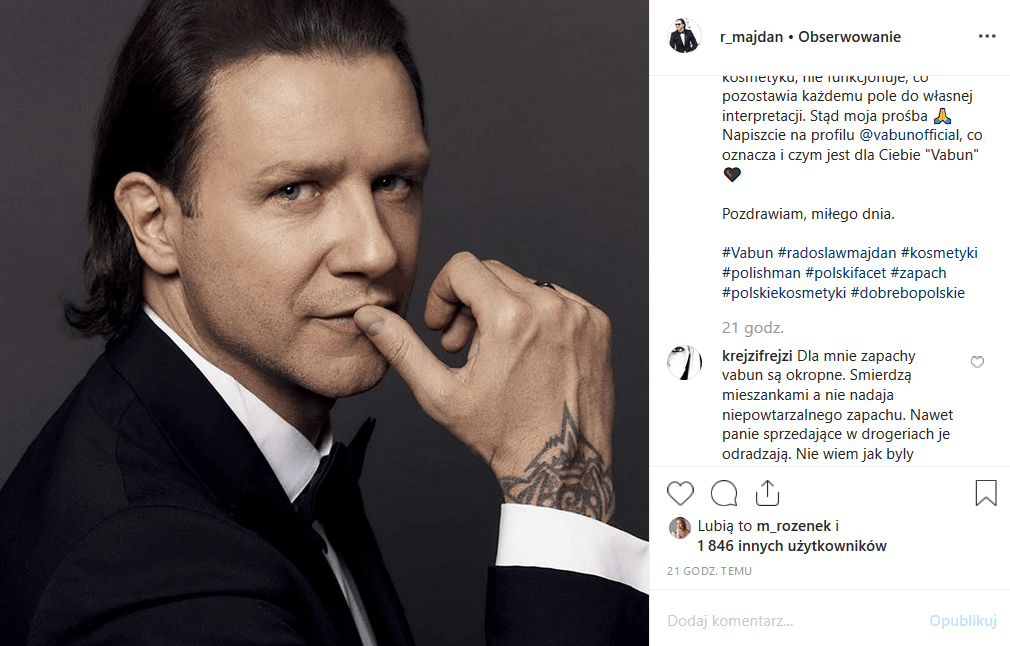 Radosław Majdan ma własne perfumy, ale Instagram nie jest nimi zachwycony. Mąż Małgosi Rozenek Majdan ("Iron Majdan" TVN) zaatakowany w sieci