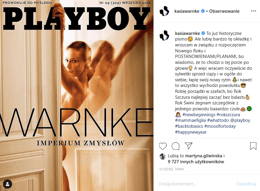 Kasia Warnke nago na Insta! Gwiazda filmów "Botoks" i "Kobiety Mafii" przypomniała fanom sesję dla gazety Playboy, bo pomoże jej to osiągnąć noworoczny cel