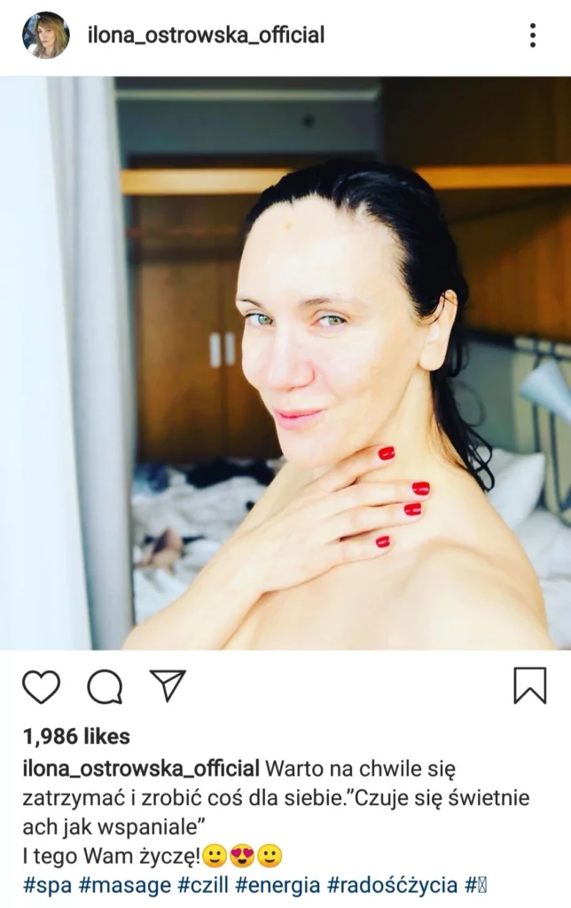 Ilona Ostrowska znana z serialu TVP Ranczo pokazała na swoim profilu Instagram zdjęcie na którym jest nago i bez makijażu.