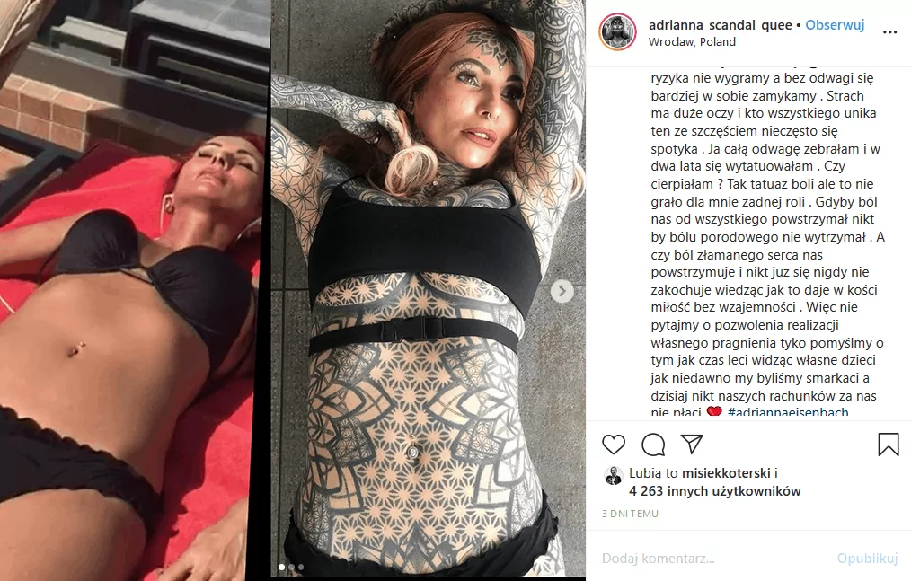 Królowa życia, Adrianna Eisenbach pokazała jak wyglądała nago zanim na jej ciele pojawiły się tatuaże i trzeba przyznać, że metamorfoza jest gigantyczna!