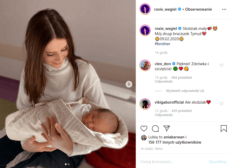 Roksana Węgiel (Eurowizja Junior) dodała zdjęcie, na którym widać, że jej rodzina urosła, bowiem  na świat przyszło kolejne dziecko, brat Tymoteusz
