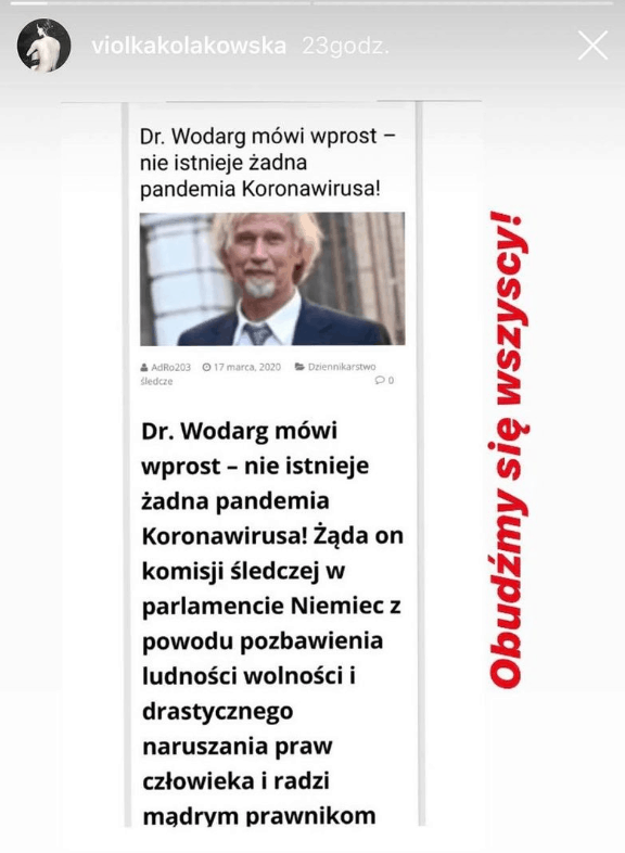 Viola Kołakowska zwariowała, wypowiedziała się o koronawirusie i pandemii, gwiazda uważa, że one nie istnieją, swoje teorie spiskowe publikuje na Instagram. 