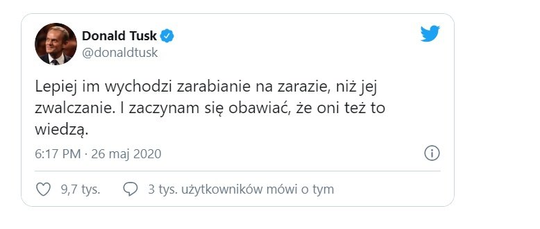 Obrzydliwy atak Tuska na rząd PiS. Donald Tusk na Twitterze zamieścił wpis  sugerujący że rząd i Szumowski dorabiają się na pandemii w Polsce