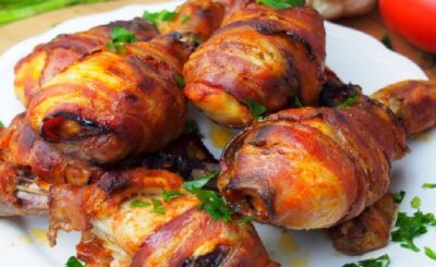 Prezentujemy genialny przepis na udka kurczaka z boczkiem w aromatycznym sosie, to idealny i prosty w wykonaniu pomysł na obiad.
