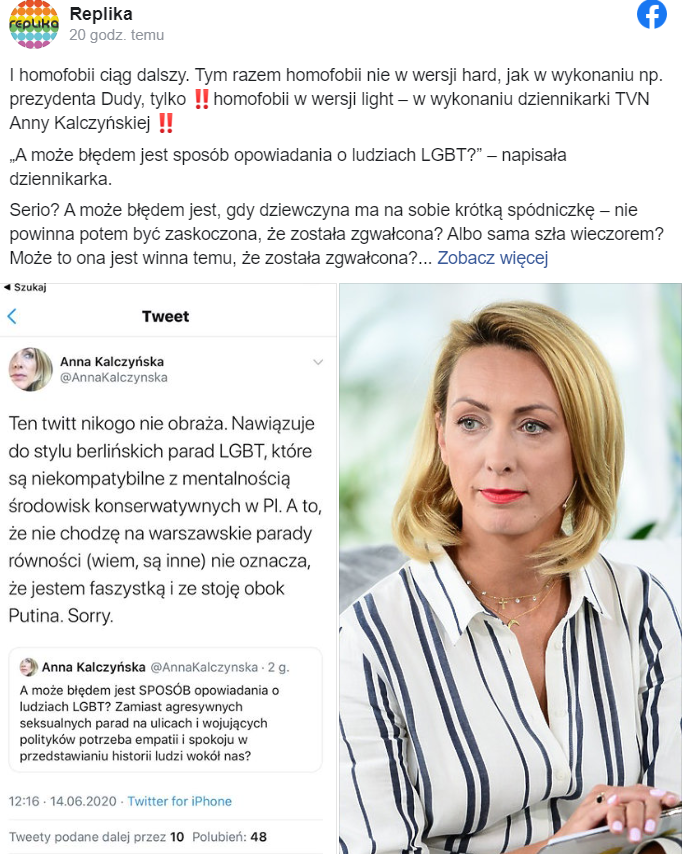 Anna Kalczyńska, jedna z prowadzących poranny program Dzień Dobry TVN, wypowiedziała się w serwisie Twitter na temat LGBT, wywołała burzę.