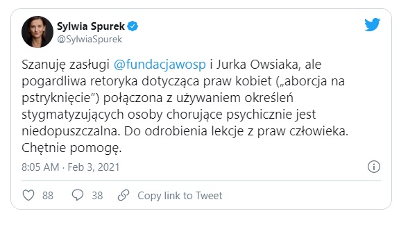 Jurek Owsiak zaatakowany przez skrajnie lewicową poseł, Sylwia Spurek postanowiła udzielić ostrej reprymendy twórcy WOŚP