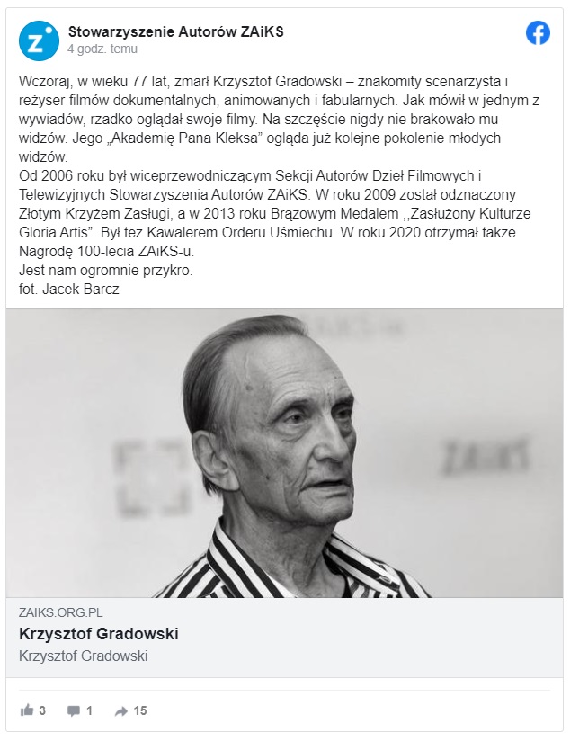 Nie żyje Krzysztof Gradowski, reżyser "Akademii Pana Kleksa", jego dzieło znali wszyscy Polacy, wiele pokoleń wychowywało się na jego filmach