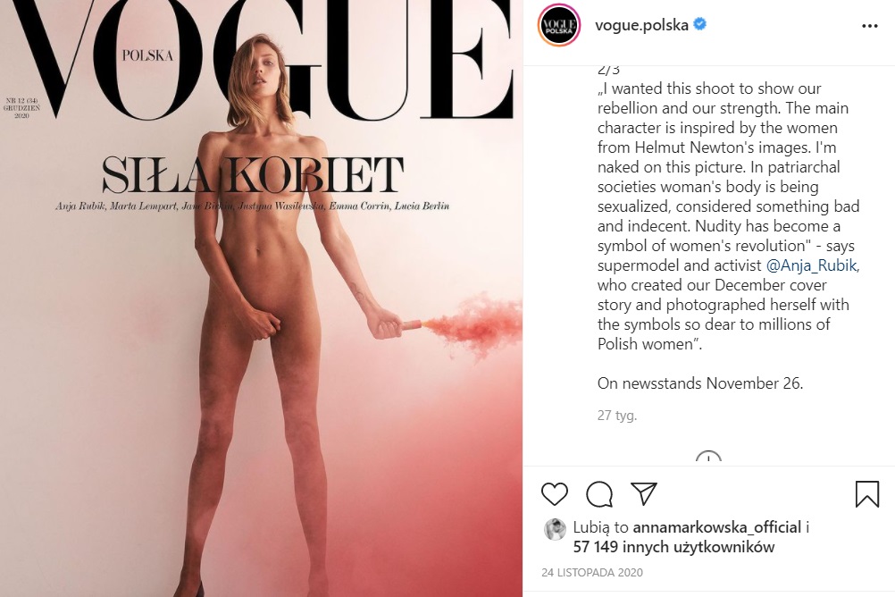 Anja Rubik wywołała niemałe zamieszanie, gdy na okładce grudniowego wydania magazynu "Vogue Polska" pokazała się zupełnie nago. 