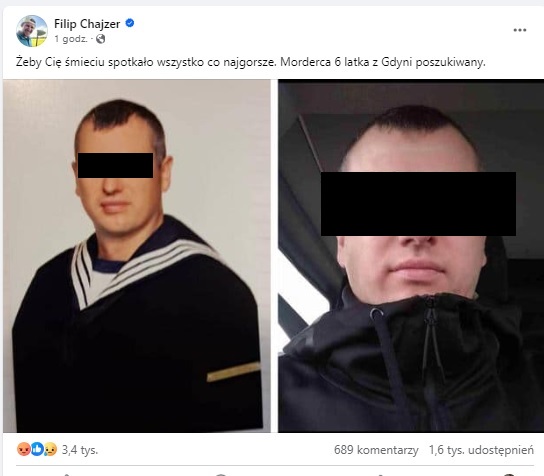 Filip Chajzer umieścił w sieci taki post ( czarna opaska została dodana przez redakcję)