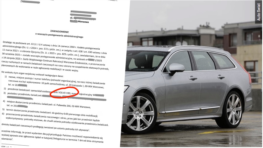 wojsko, mobilizacja, świadczenia rzeczowe, Volvo V90, auta prywatne, MON, rezerwacja pojazdów