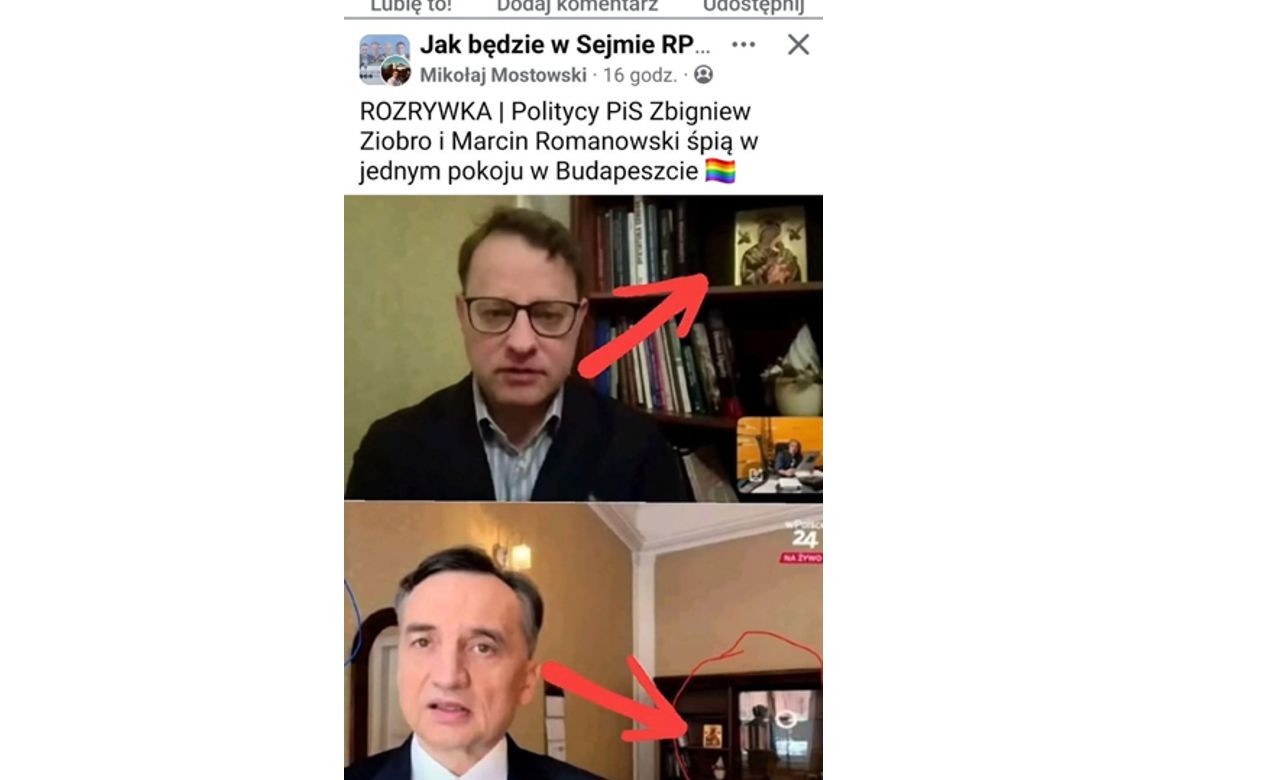 Wystarczyły dwa kadry z telewizyjnych wystąpień, żeby w sieci ruszyło śledztwo na własną rękę. Internauci zaczęli porównywać detale, a im dłużej patrzyli, tym więcej dopasowań widzieli. I właśnie wtedy pojawiło się pytanie, które dziś krąży po Facebooku najczęściej: czy Zbigniew Ziobro i Marcin Romanowski nadają z tego samego pokoju?